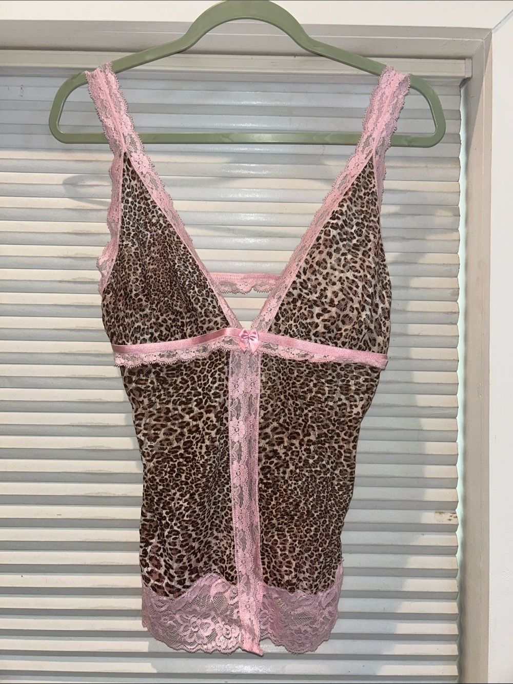 Cinema Etoile Y2K Leopard Mesh Cami Pink Lace Trim Camisole Coquette Medium